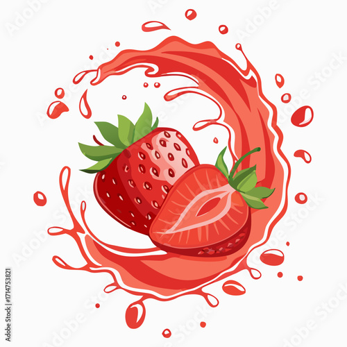 Fresh Strawberry Splash Illustration with Juice Effect