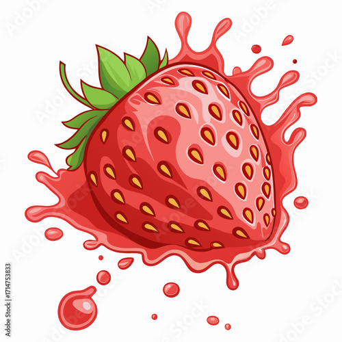 Fresh Strawberry Splash Illustration with Juice Effect
