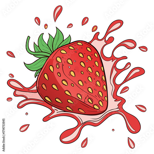 Fresh Strawberry Splash Illustration with Juice Effect