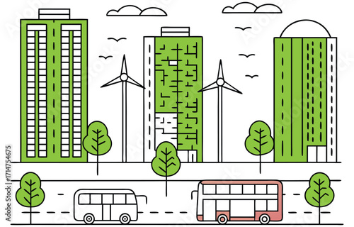 Twin modern towers with bus rapid transit and urban environment