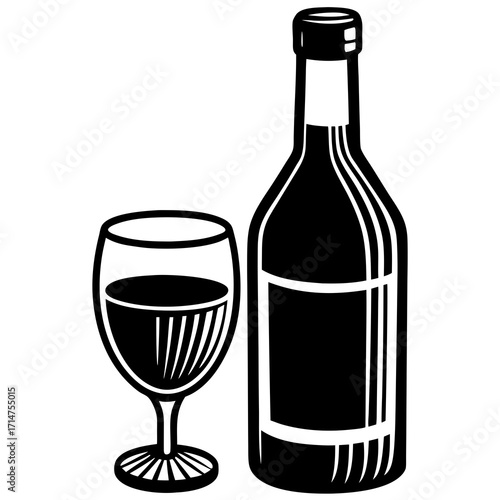 Wine bottle with glass vector illustration on white background