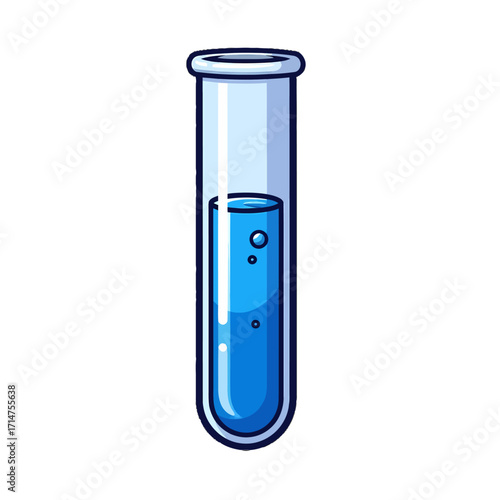 Illustration of a test tube filled with blue liquid and bubbles.