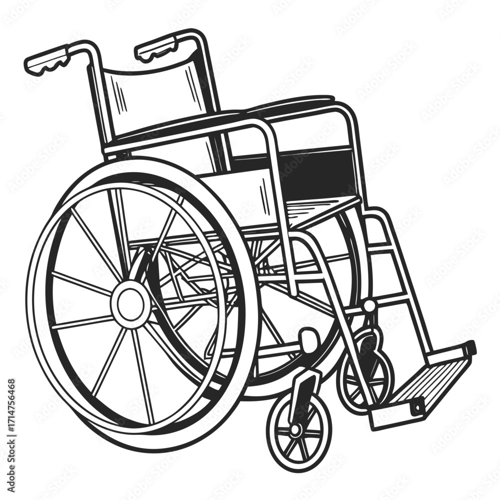 Fototapeta premium Classic black and white illustration of a wheelchair ready for use and mobility assistance