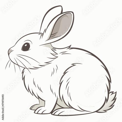 Adorable white rabbit illustration with soft fur and long ears sitting calmly on a white background