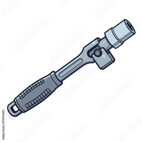 A cartoon illustration of a flexible socket wrench with a textured handle and a socket attached to the head.