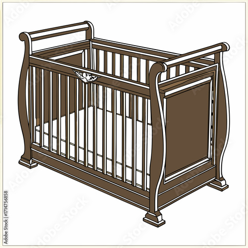 Elegant wooden baby crib with ornate detailing and a classic design for nursery furniture