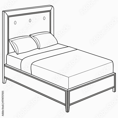 Modern upholstered bed frame with button tufted headboard and crisp white linens and pillows