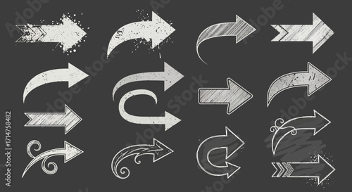 Collection of various stylized chalk-drawn arrows on a dark background.