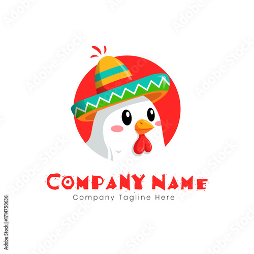 Cute chicken wearing a sombrero logo