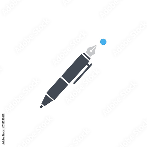 A minimalist graphic icon of a hybrid pen, featuring both a classic fountain nib and a modern ballpoint tip, symbolizing writing and creativity.