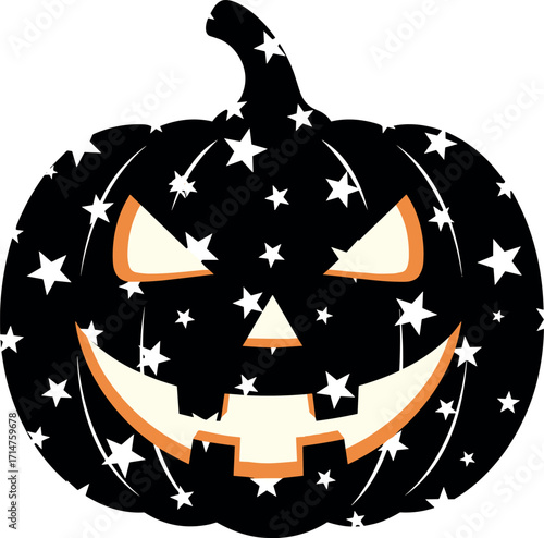 Spooky black jack-o'-lantern with a celestial star pattern and a glowing evil smile for Halloween celebrations
