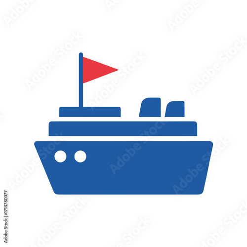 Simple illustration of a cruise ship with a red flag.