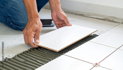 Construction Worker Tiling a Kitchen or Bathroom