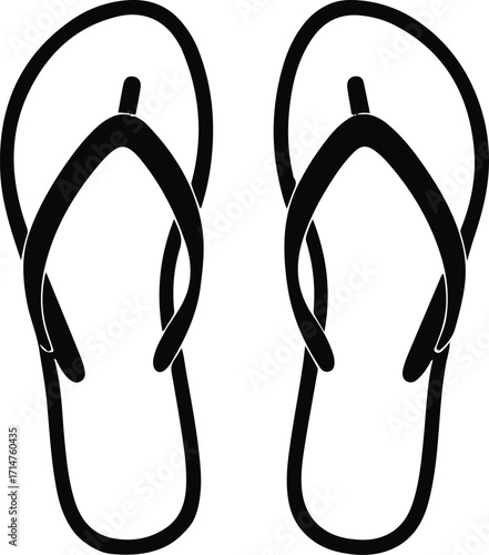 Black bold outline with white background, Minimal line art of pair of flip-flops side by side, summer vibe 1