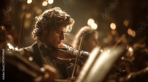 Young Violinist Performing in an Elegant Concert Hall Environment