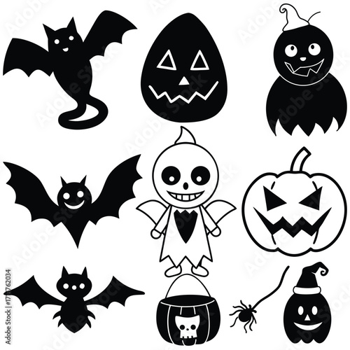 Collection of Happy Halloween Icons silhouette vector