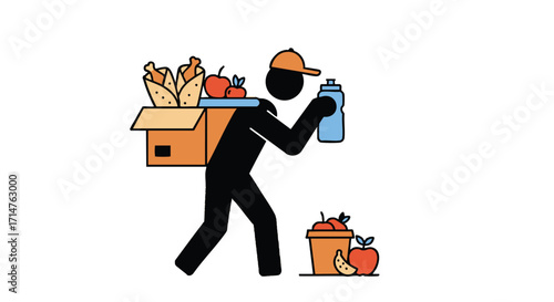 Food Delivery Person Carrying Groceries and Drinks