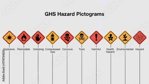 GHS Hazard Pictograms Comprehensive Set of Safety Warning Symbols for Workplace Environments and Chemical Handling Guidelines