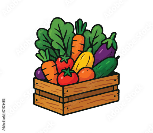 Fresh Vegetables in Wooden Crate Illustration