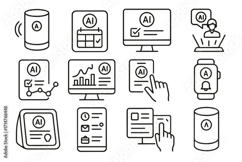 Vector manager connected digital ai holographic icon responder notification smart helper virtual