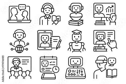 Vector learning icons smart immersive icon educational teaching connected assistant ai classroom