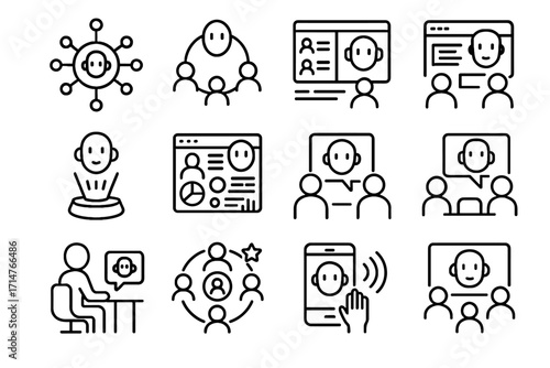 Social interactive icon communication interface smart assistant collaboration vector hub ai