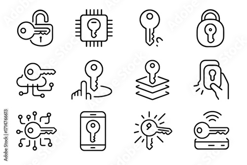 Icons key unlock entry icon virtual token app vector device holographic predictive