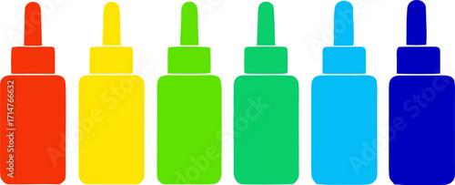 Bright Colorful Nail Polish Bottles in Gradient Row, Minimalist Cosmetic Vector, Stylish Makeup Set Illustration, Vibrant Nail Lacquer Design