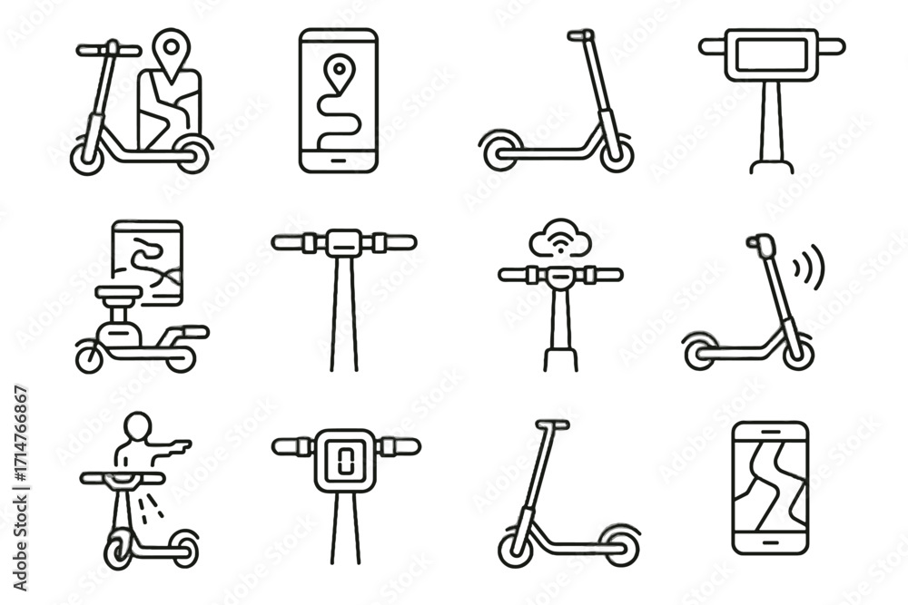 Fototapeta premium Transport interface smart scooter icon personal device electric icons interactive vector
