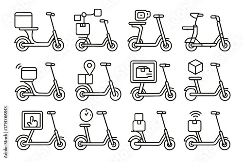 Device digital smart lightweight delivery cargo scooter interface icon vector urban eco