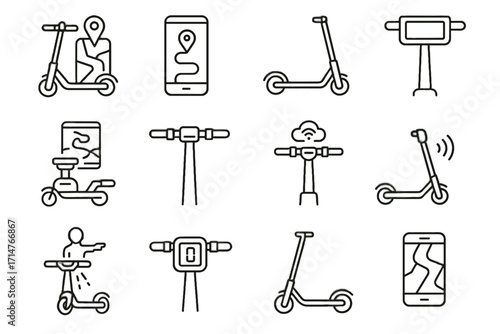 Transport interface smart scooter icon personal device electric icons interactive vector