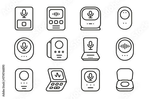 Vector smart compact transcription hub mini foldable recorder small predictive icon speech