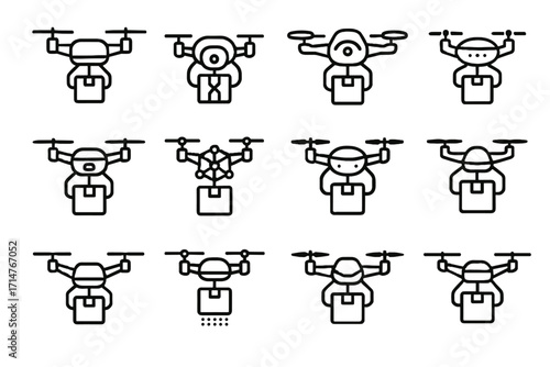 Foldable digital drone transport courier cargo delivery connected vector aerial nano interactive