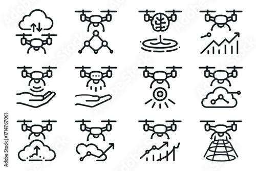 Nano modern mini aerial icon interactive quadcopter micro holographic drone vector flyer