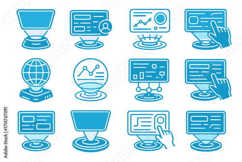 Icon vector floating digital panel interactive holographic interface screen virtual icons smart