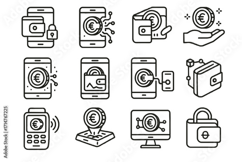 Wallet icons finance digital predictive icon hub vector money portable holographic smart