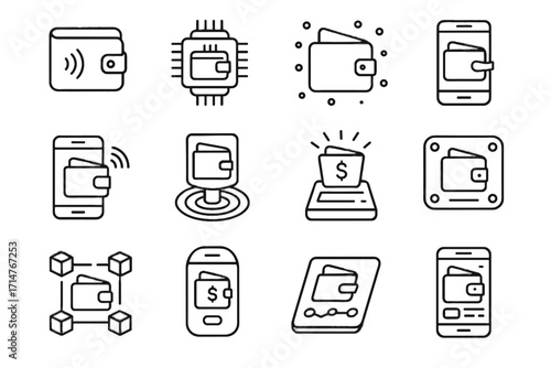 Smart interactive wallet connected digital mobile icons portable pad vector interface icon