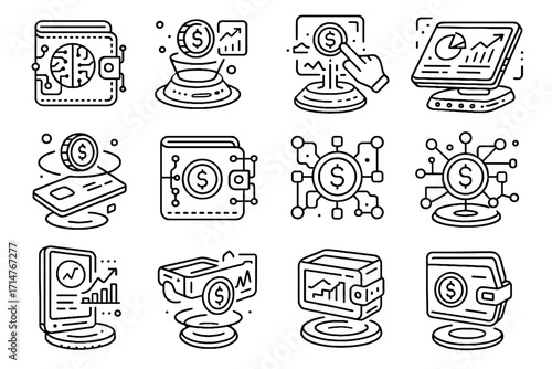 Icons holographic smart money ai icon finance predictive futuristic digital vector hub
