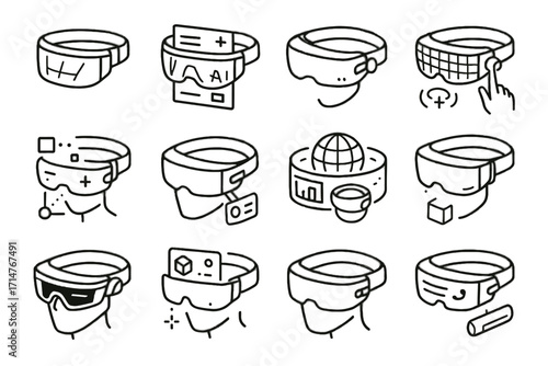 Ar holographic smart digital interactive headset icon interface virtual futuristic display vector