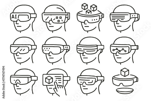Reality holographic connected headset device visor display icon gear vector smart ar