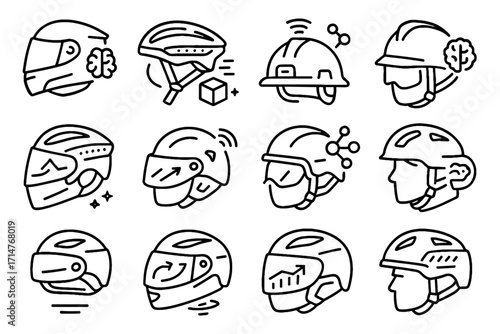 Holographic firefighter icon climbing smart floating digital vector helmet interactive reality