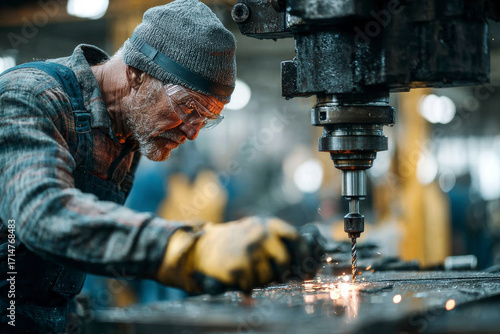 Turner worker working on drill. Generative AI