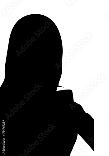 A simple, black silhouette of a woman wearing a hijab, likely in a portrait or three-quarter view.