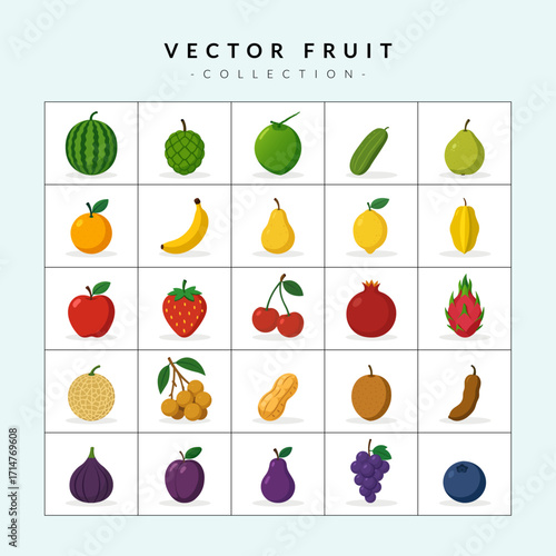 Colorful Vector Fruit Collection Set – Flat Style Fruits