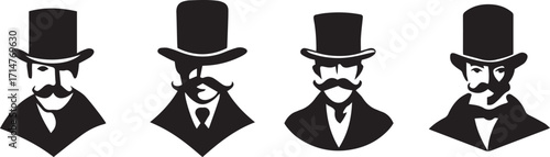 Four vintage gentleman faces silhouette