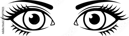 A black and white illustration of eyes, simple line art, minimalist design, high contrast, vector graphics
