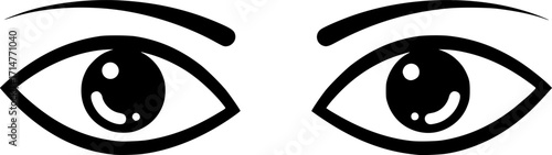 A black and white illustration of eyes, simple line art, minimalist design, high contrast, vector graphics
