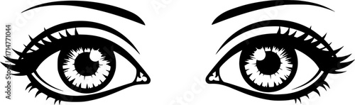 A black and white illustration of eyes, simple line art, minimalist design, high contrast, vector graphics