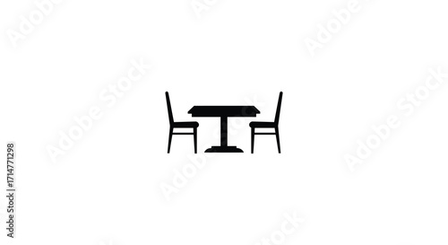 Simple black and white illustration of a table and four chairs