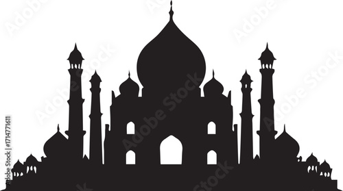 Black silhouette of the taj mahal monument silhouette